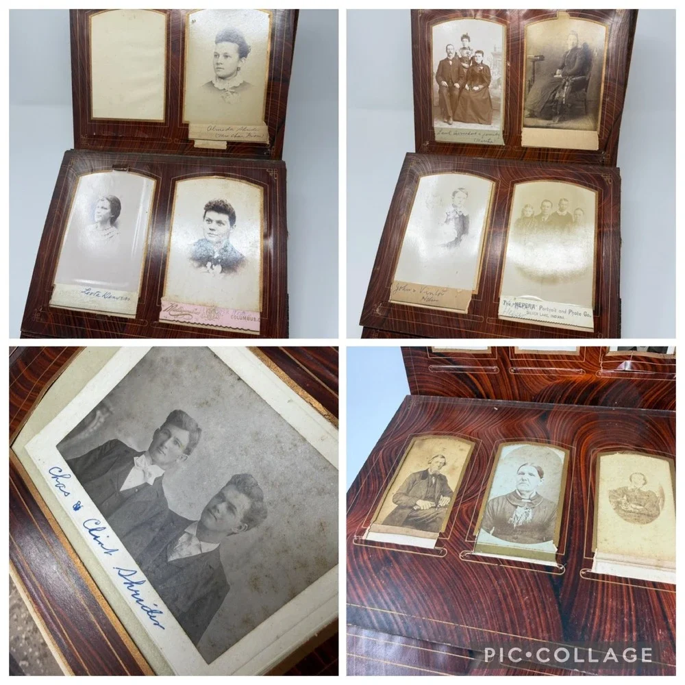 Victorian Standing Cabinet Card Photo Album Antique velvet heart mirror album
